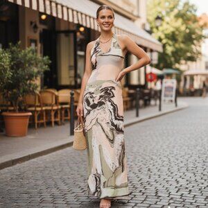 NWT Sovere Molten Maxi Dress in Green Pink